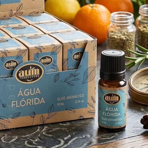 Oleo aromatico Agua Florida da linha organica da AUM Fragrance. Também conhecido como Essencia aromatica. Produto natural feito na Índia.