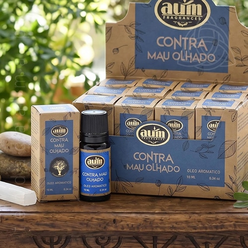 Oleo aromatico Contra Mau-Olhado da linha organcia da AUM Fragrance. Também conhecido como Essencia aromatica. Produto natural feito na Índia.