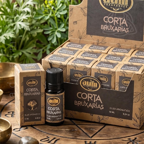 Oleo aromatico Corta Bruxarias da linha organcia da AUM Fragrance. Também conhecido como Essencia aromatica. Produto natural feito na Índia.