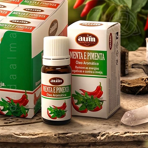 Oleo aromatico Menta e Pimenta da linha standard da AUM Fragrance. Também conhecido como Essencia aromatica. Produto feito na Índia.