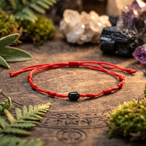 Pulseira vermelha dos 7 nos com turmalina negra feita à mão, artesanal