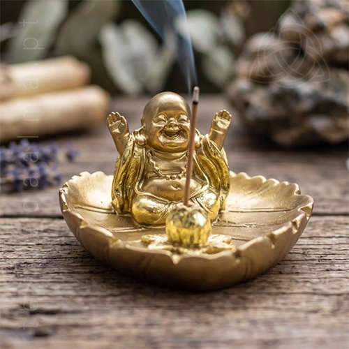 Porta Incenso Dourado de Buda