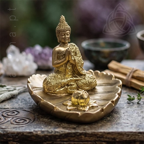 Porta Incenso Dourado de Buda