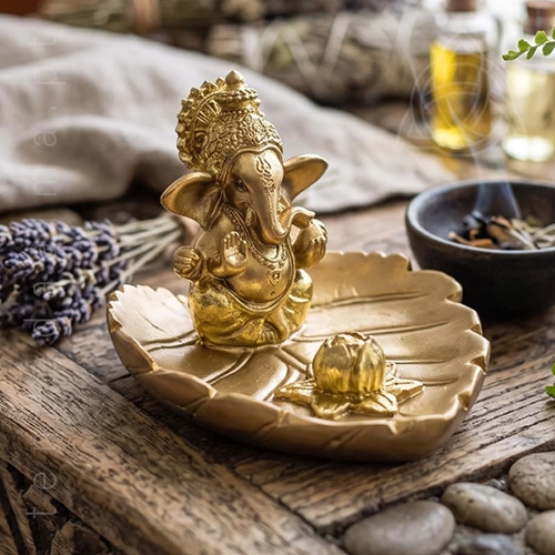 Porta Incenso Dourado de Ganesha