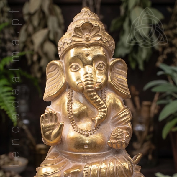 Estatueta de Ganesh alto com 25cm. Imagem adequada a exterior.