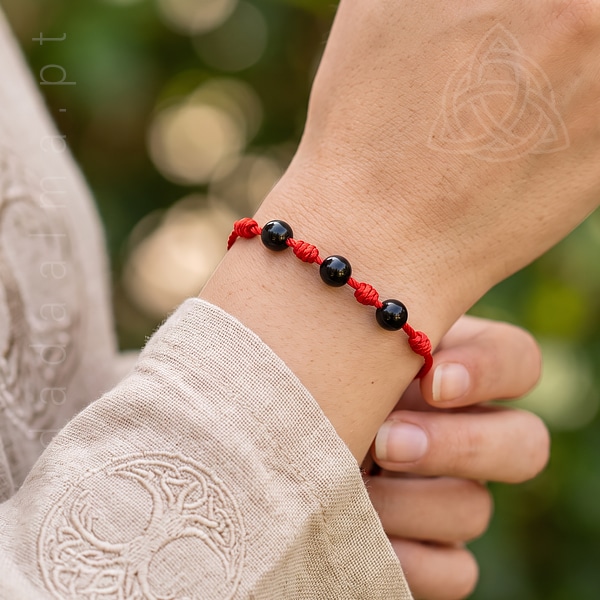 Pulseira dos 7 Nos com três esferas de 4mm de turmalina negra