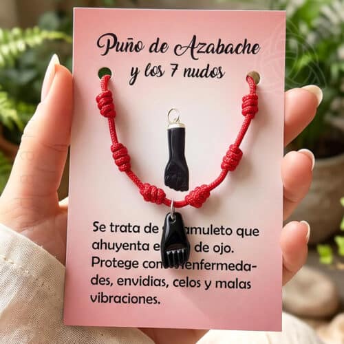 Pulseira vermelha com 7 nós e pendente com figa de azeviche