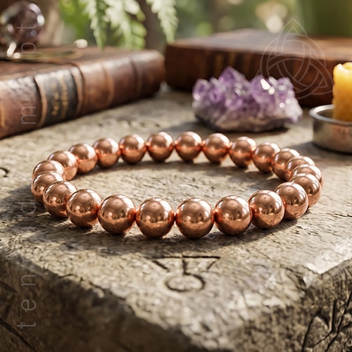 Pulseira banhada a cobre com esferas de 8 mm