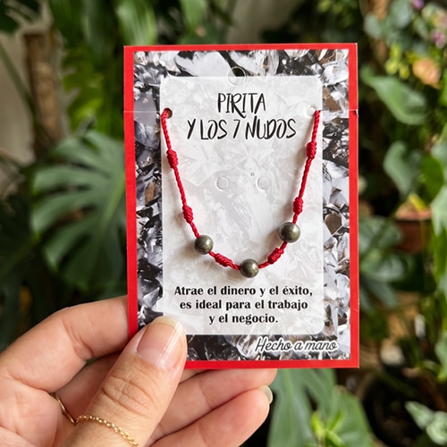 Pulseira dos 7 Nós Vermelha com 3 Esferas de pirite