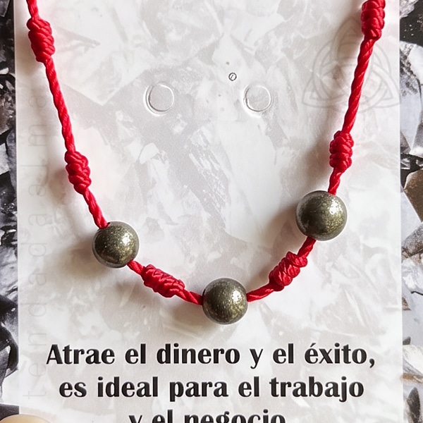 Pulseira dos 7 Nós Vermelha com 3 Esferas de pirite