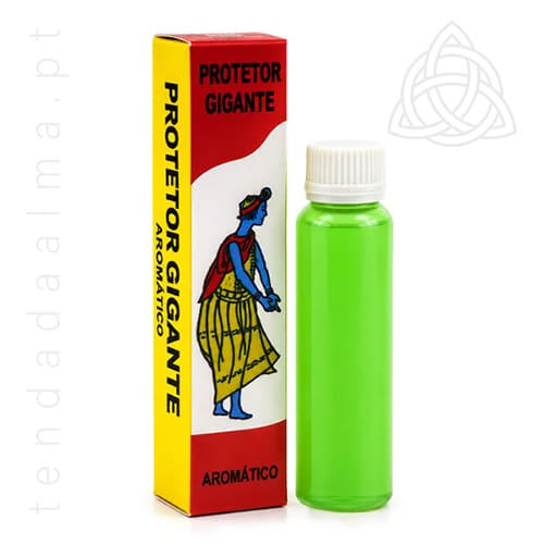 Protetor Gigante Aromático de fabrico artesanal brasileiro, frasco verde de aproximadamente 10 ml com embalagem original.